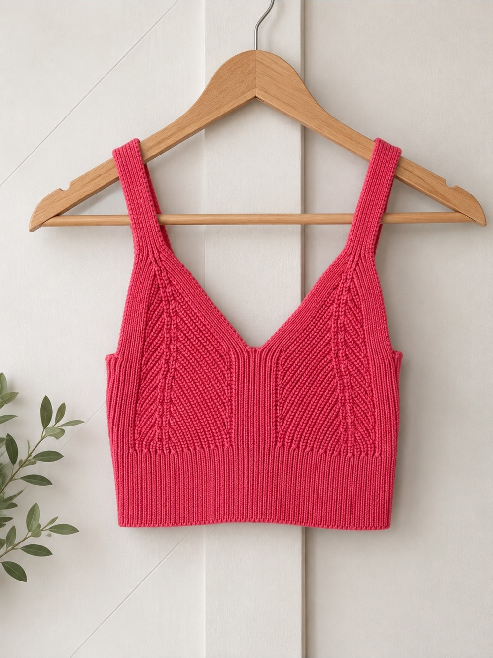 Pistola Lorelai Pink V Neck Knit Crop Top Cotton Tank XS